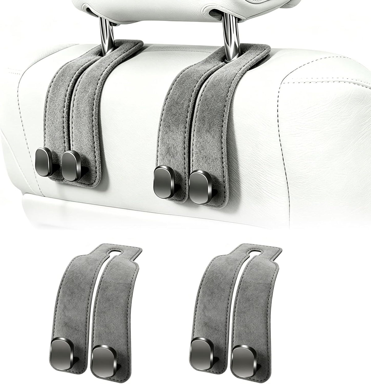 Amelity Gray Leather Car Headrest Hooks